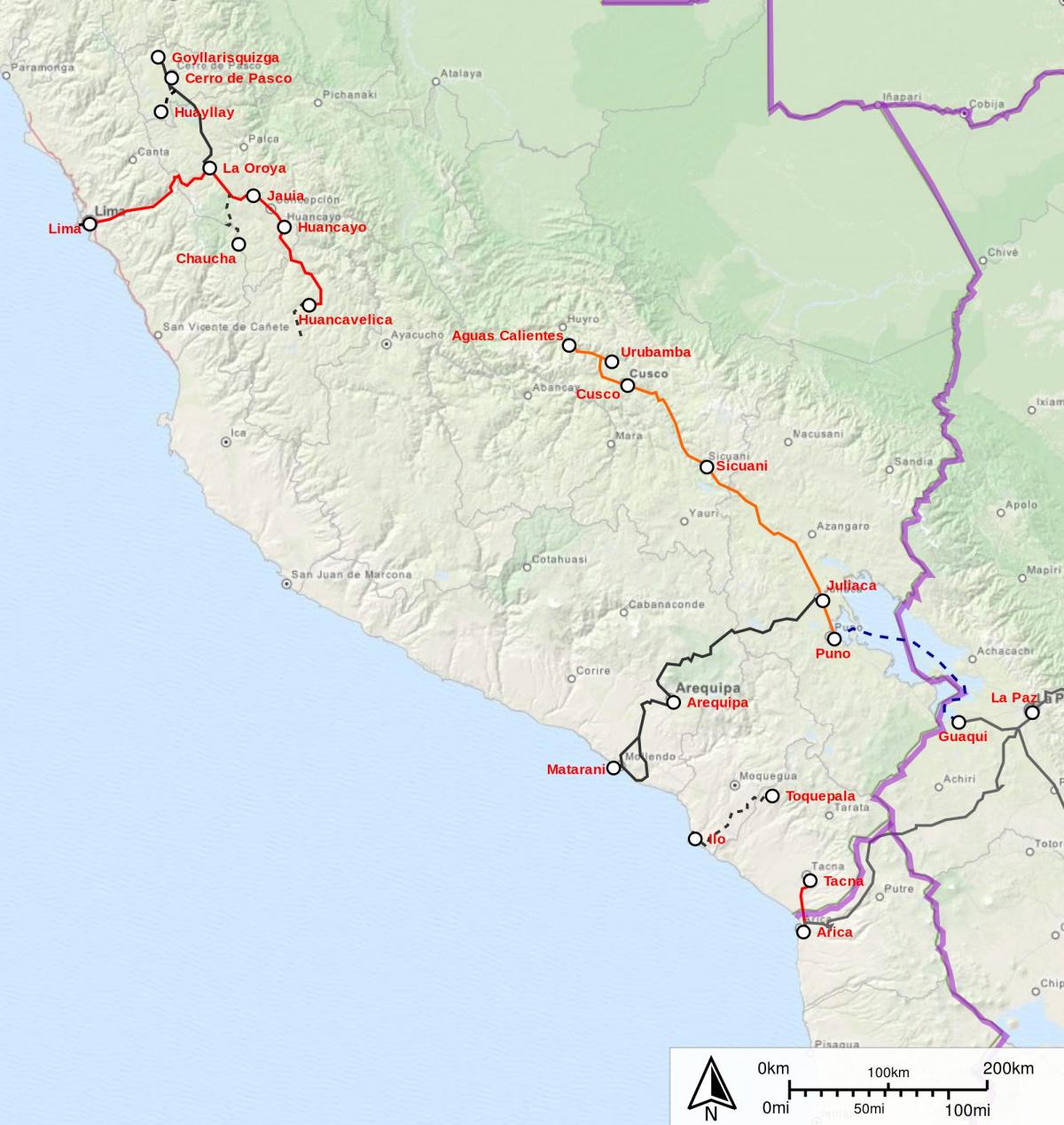 Perú tren mapa