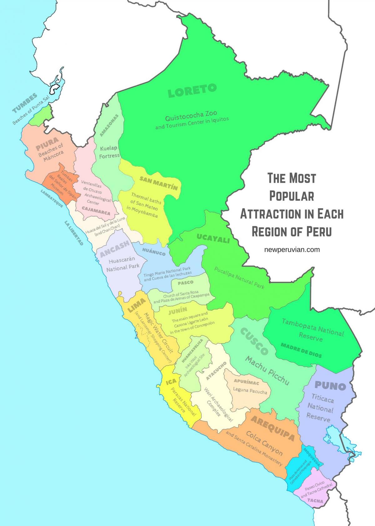 mapa de Perú atraccións turísticas