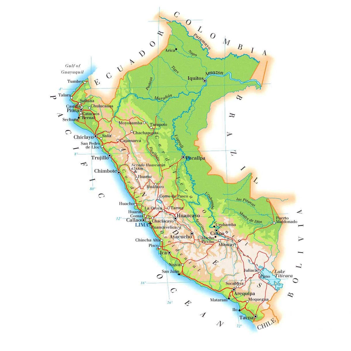 mapa de física mapa de Perú