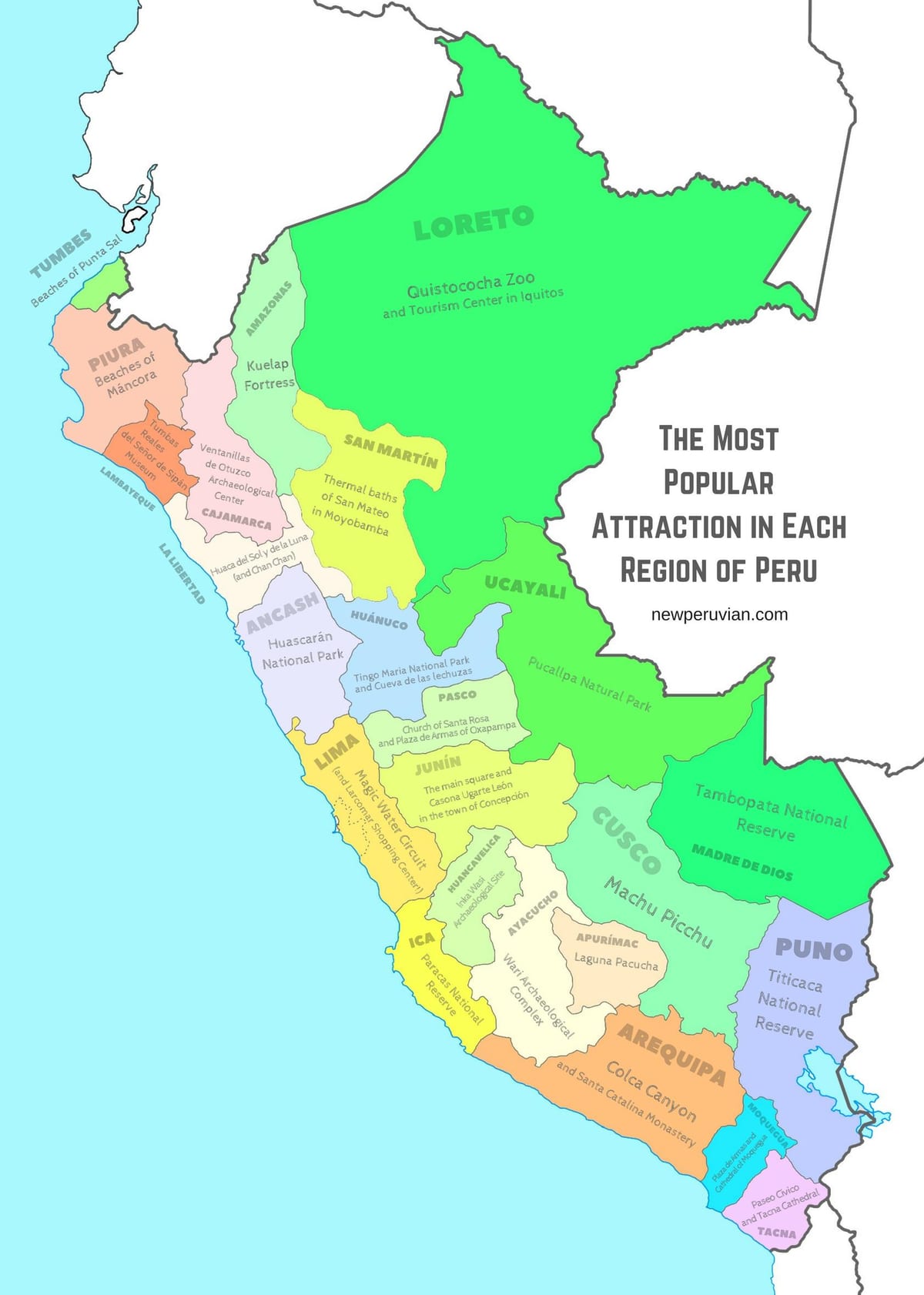 mapa de Perú atraccións turísticas