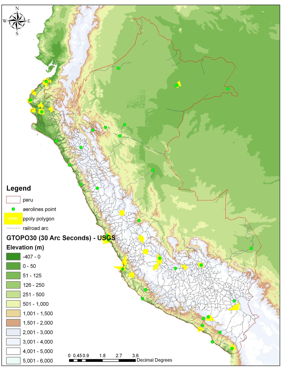 mapa de Perú elevación