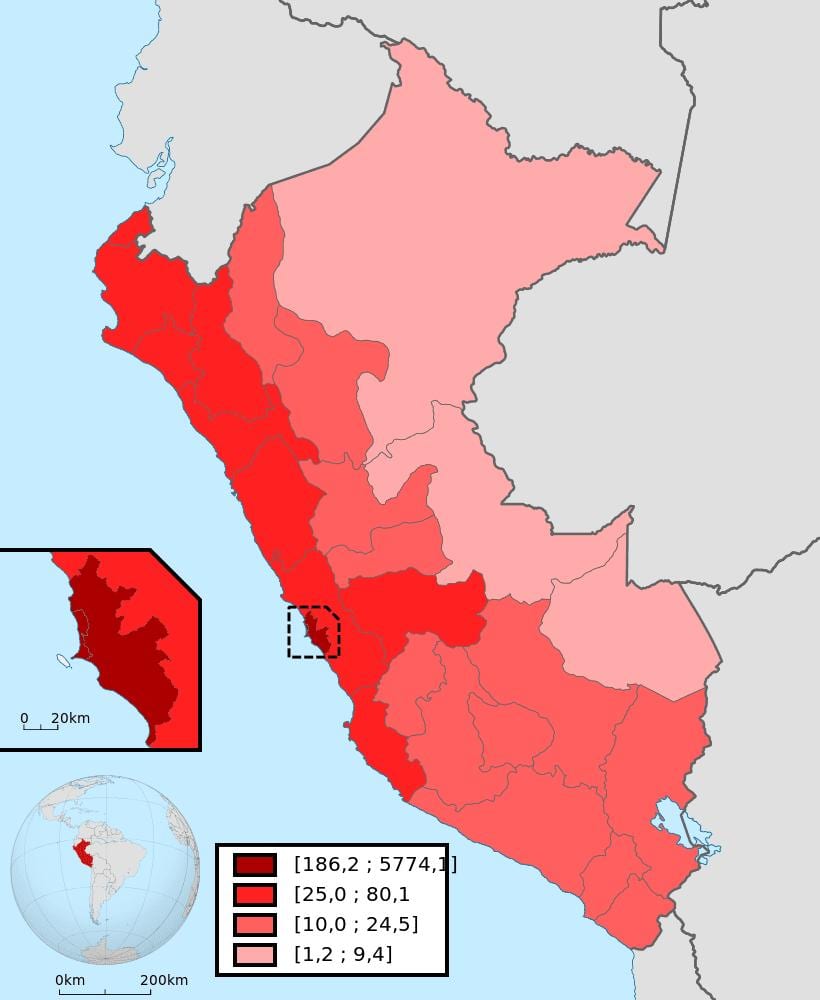 Perú densidade de poboación mapa